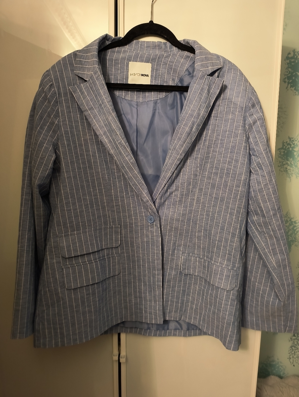 Fashion Nova Linen Blend Blue Jacket Short Summer Suit Sz XL - Picture 4 of 11